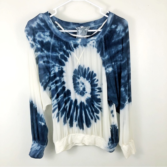 Young Fabulous & Broke Sheer Tie Dye Long Sleeve Cream and Dark Blue Size Small - Picture 1 of 5